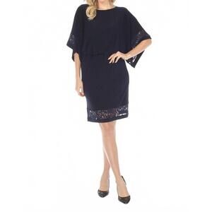 NEW JOSEPH RIBKOFF lace trim kimono sleeve blouson dress in midnight blue
